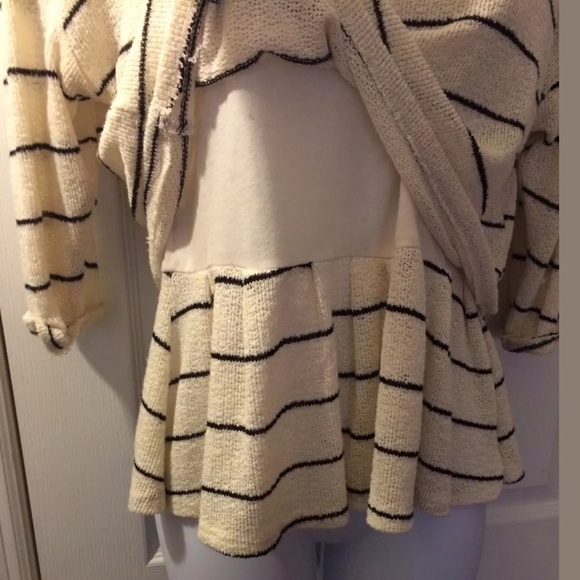 POSTMARK Latitude Peplum Blouse Striped Shirt Top Ivory Black Anthropologie Bow - Picture 6 of 8